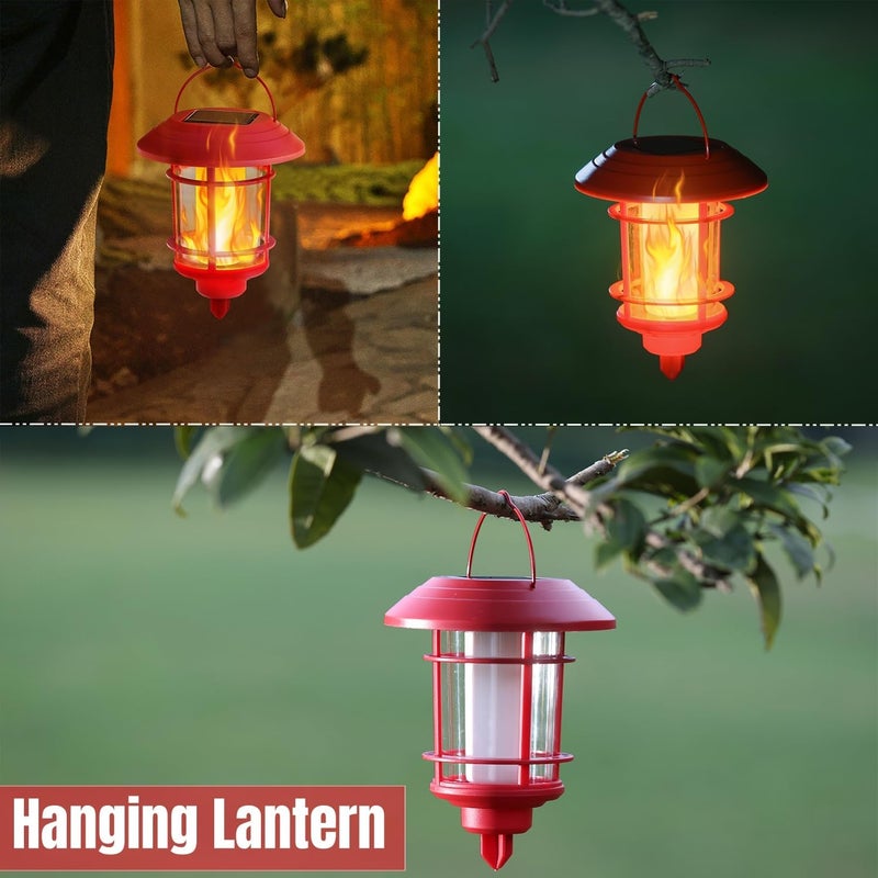 Dynaming 6 Pack Christmas Solar Flame Garden Lights Outdoor, Dual Use Flickering Flame Torch Candy Cane Pathway Marker, Xmas Hanging Lantern Lights, Waterproof & Auto On/Off for Patio Walkway Driveway - Image 4